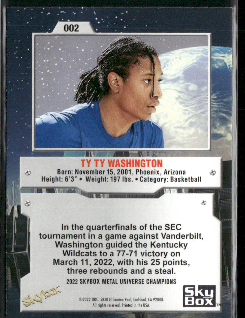 Ty Ty Washington 2022 SkyBox Metal Universe Champions #002 back