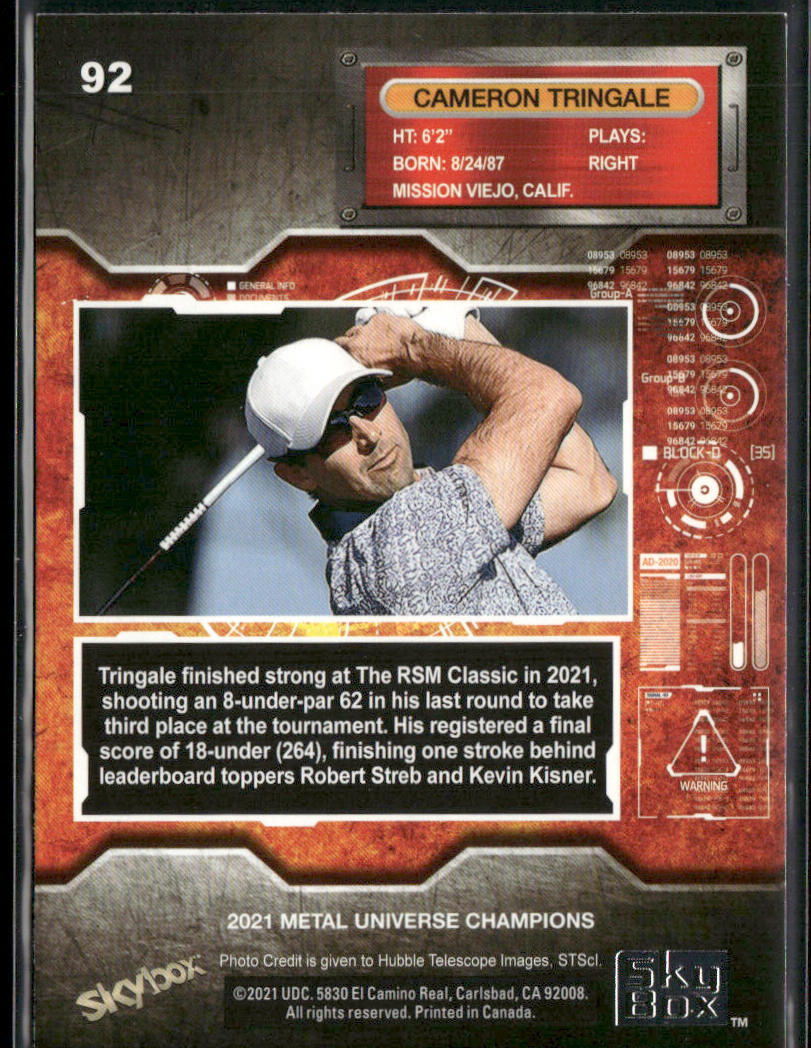 Cameron Tringale 2021 SkyBox Metal Universe Champions #92 back