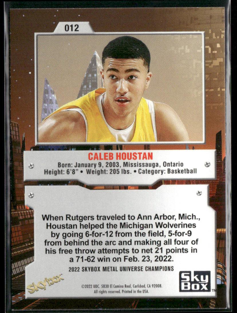 Caleb Houstan 2022 SkyBox Metal Universe Champions #012 back