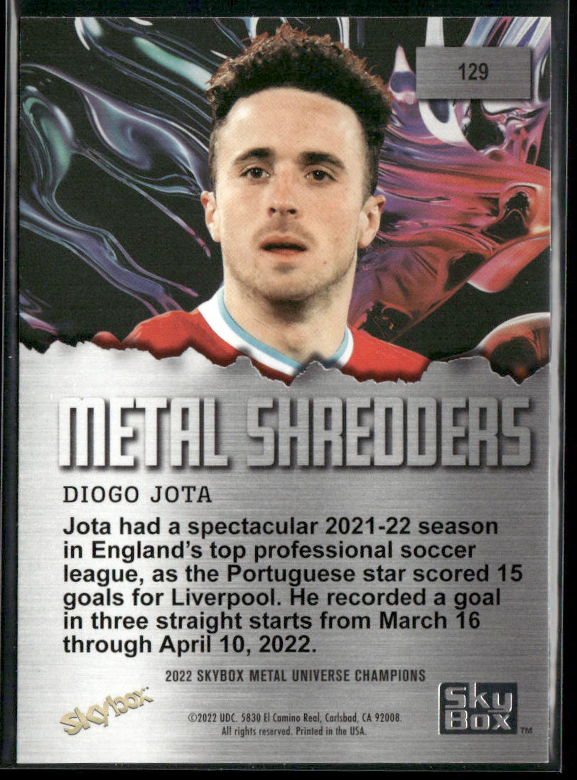 Diogo Jota 2022 SkyBox Metal Universe Champions Aqua #129 back