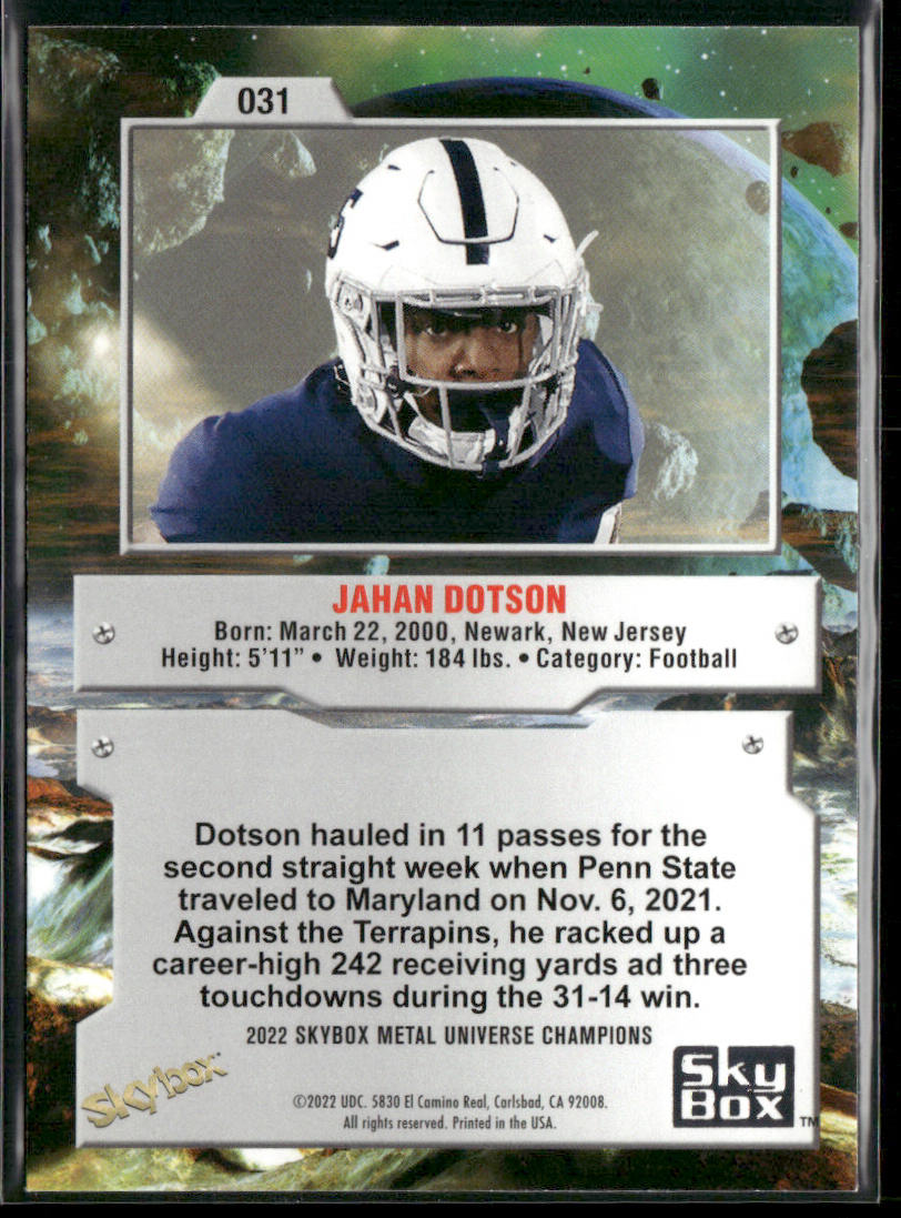 Jahan Dotson 2022 SkyBox Metal Universe Champions #031 Penn State Nittany Lions back
