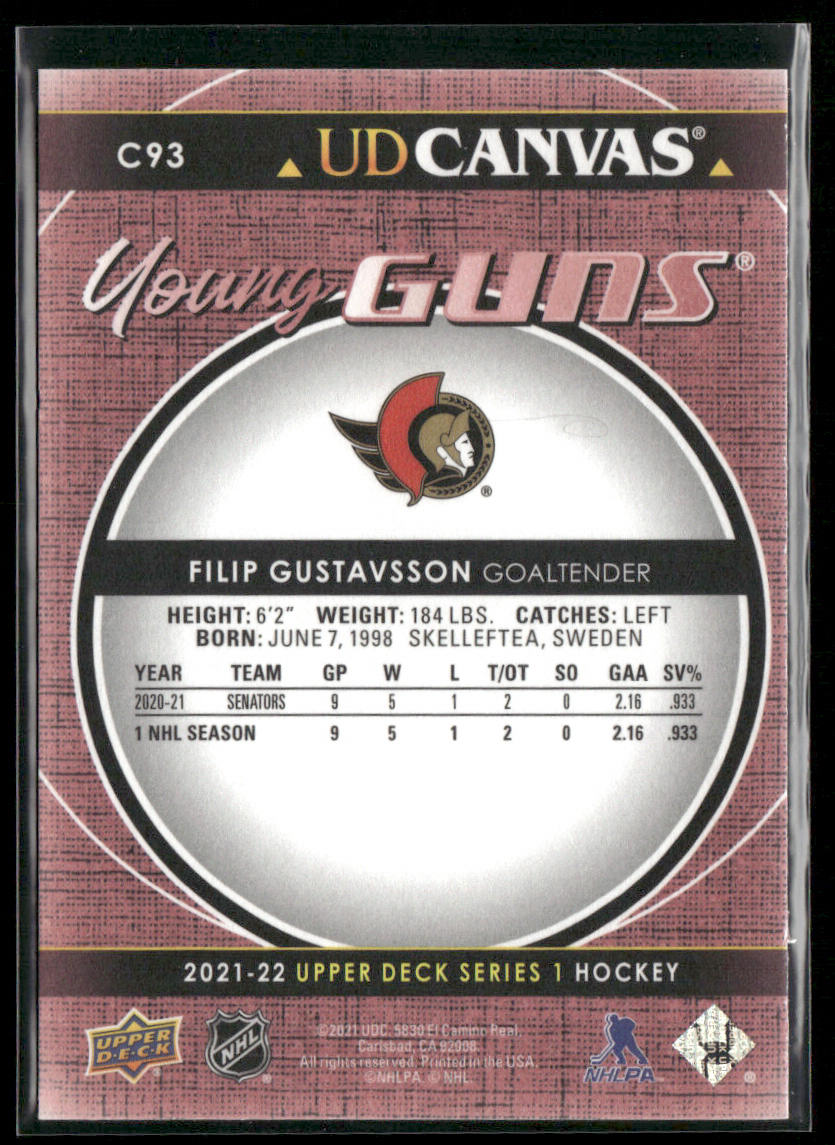 Filip Gustavsson 2021-22 Upper Deck UD Canvas #C93 Ottawa Senators