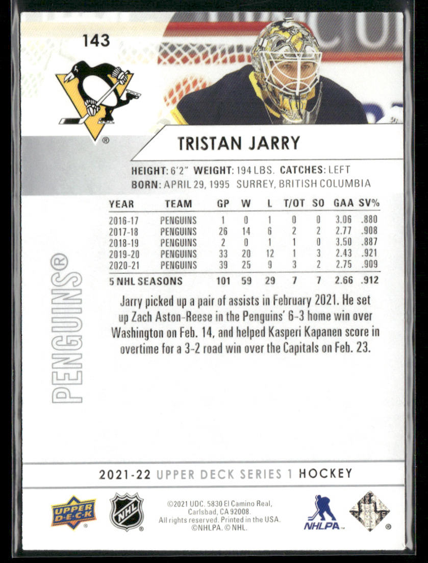 Tristan Jarry 2021-22 Upper Deck #143 Pittsburgh Penguins