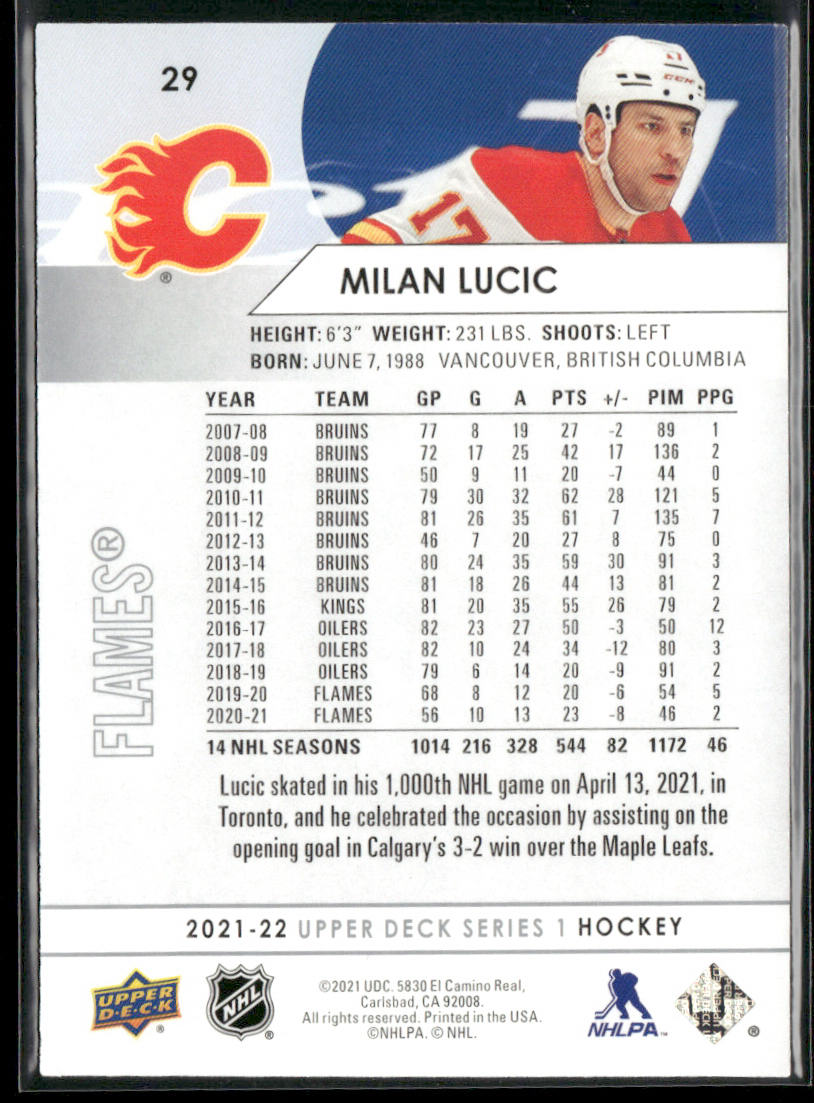 Milan Lucic 2021-22 Upper Deck #29 Calgary Flames