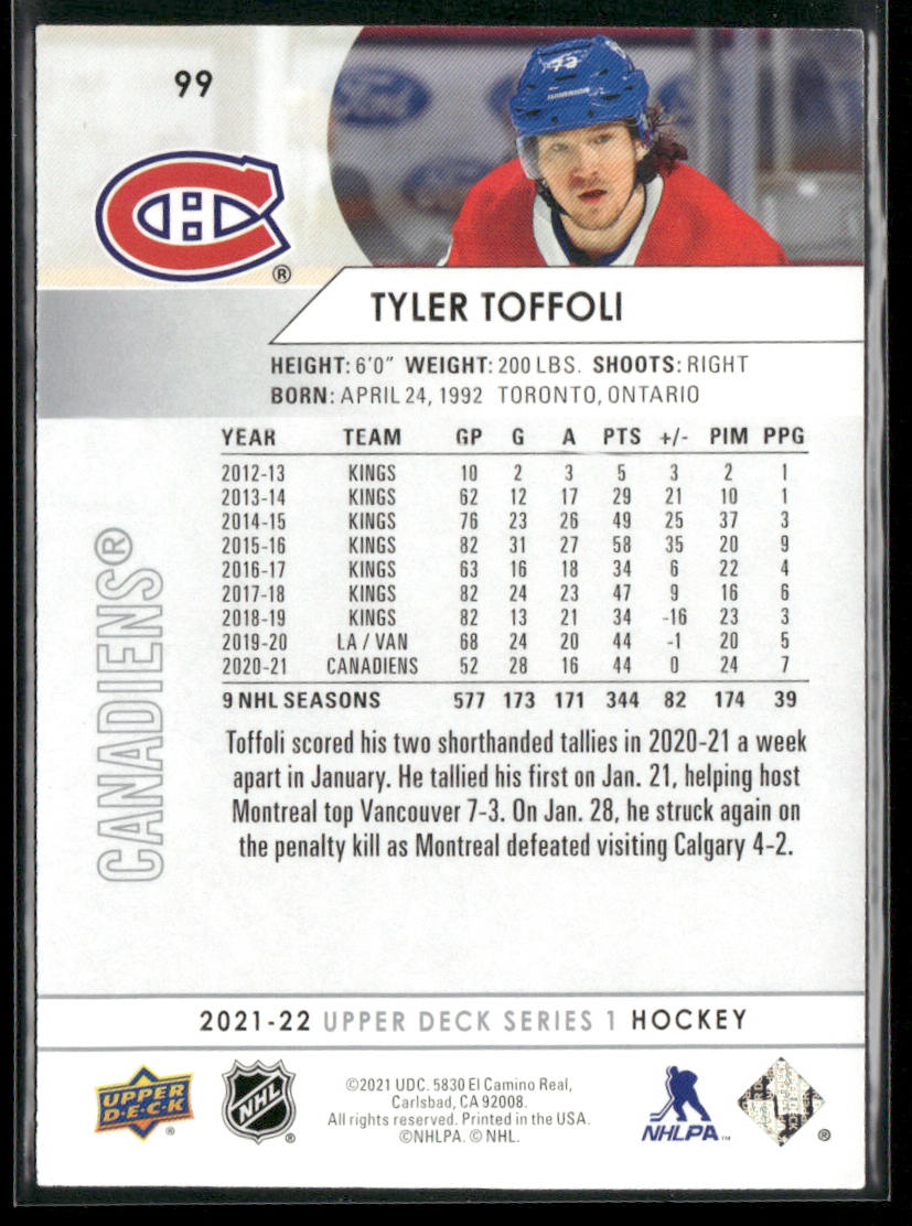 Tyler Toffoli 2021-22 Upper Deck #99 Montreal Canadiens