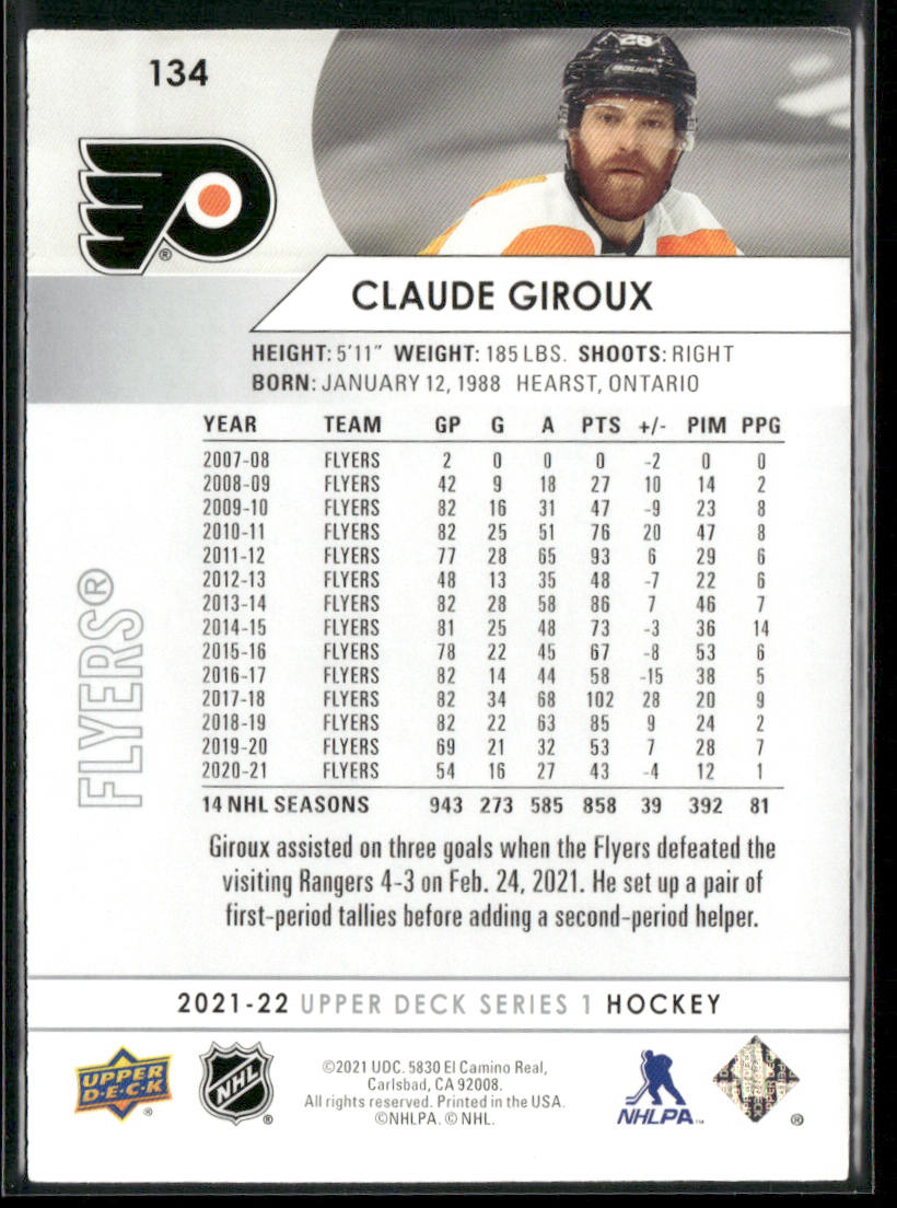Claude Giroux 2021-22 Upper Deck #134 Philadelphia Flyers