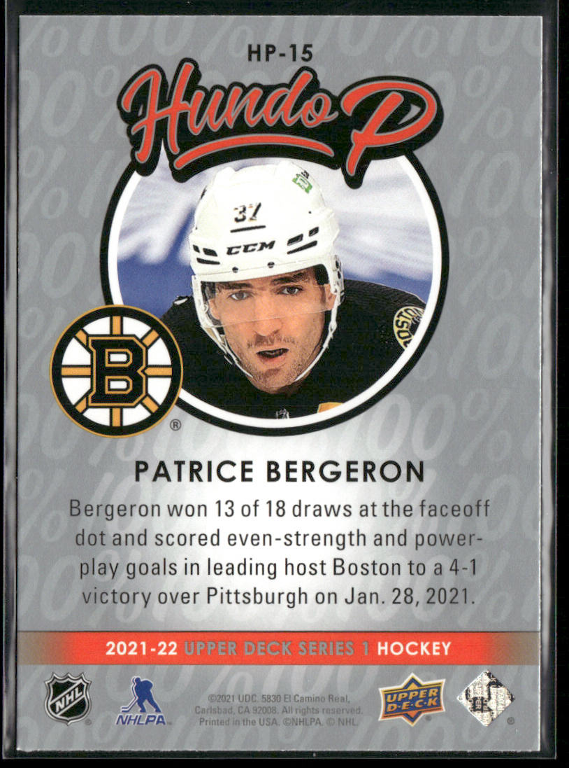 Patrice Bergeron 2021-22 Upper Deck Hundo P #HP-15 Boston Bruins