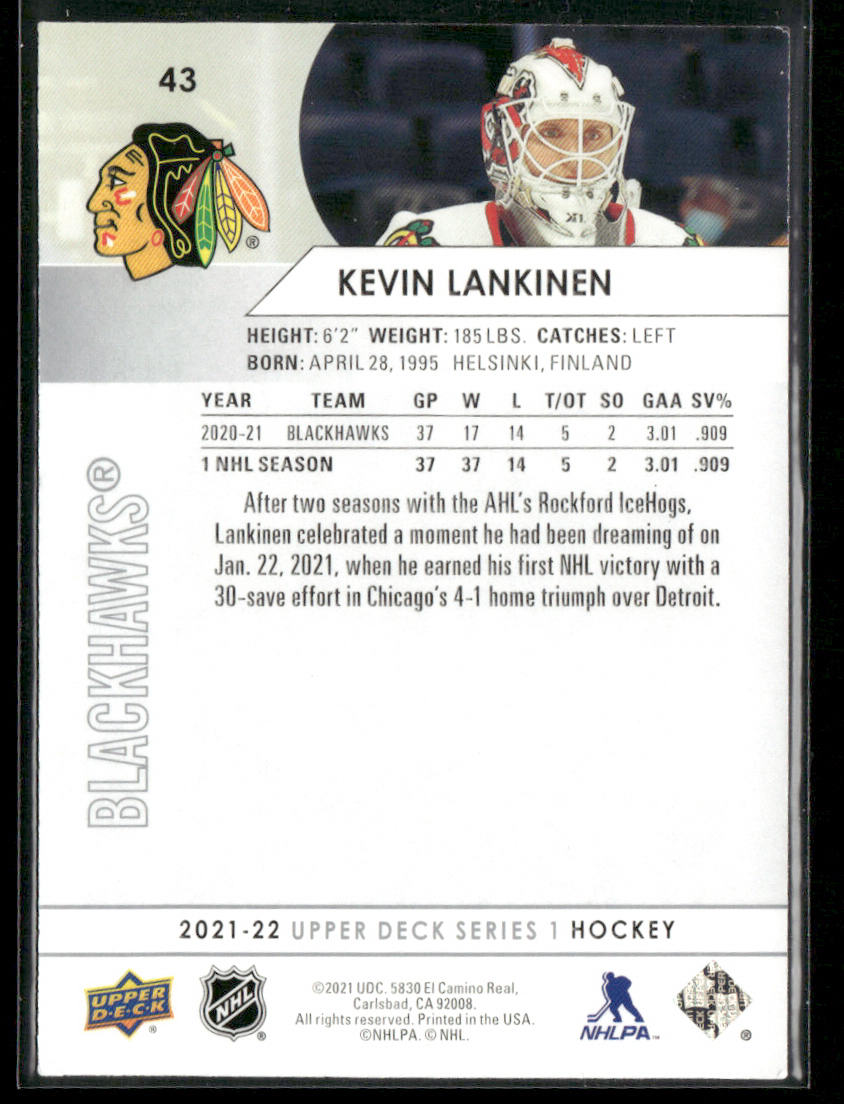 Kevin Lankinen 2021-22 Upper Deck #43 Chicago Blackhawks