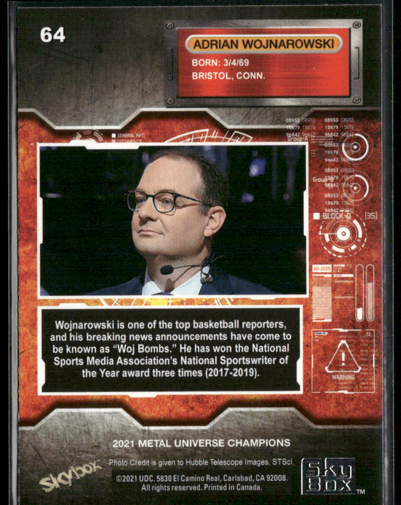 Adrian Wojnarowski 2021 SkyBox Metal Universe Champions #64 back