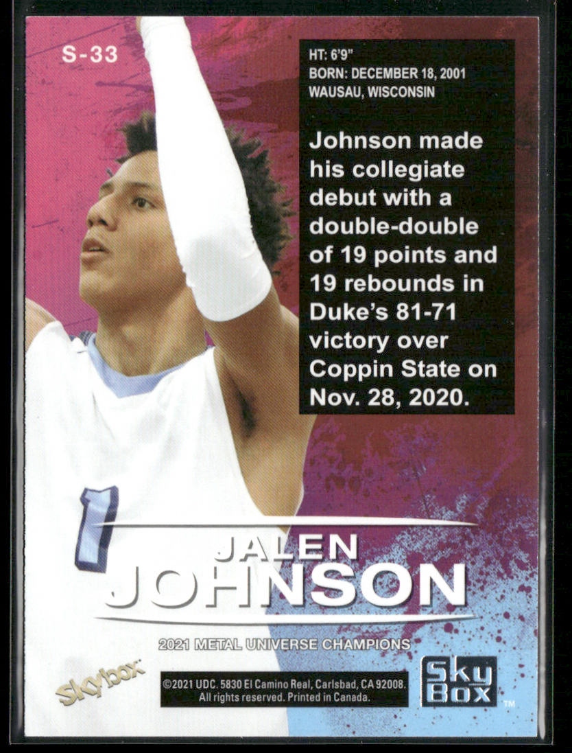 Jalen Johnson 2021 SkyBox Metal Universe Champions Skybox Premium #S-33