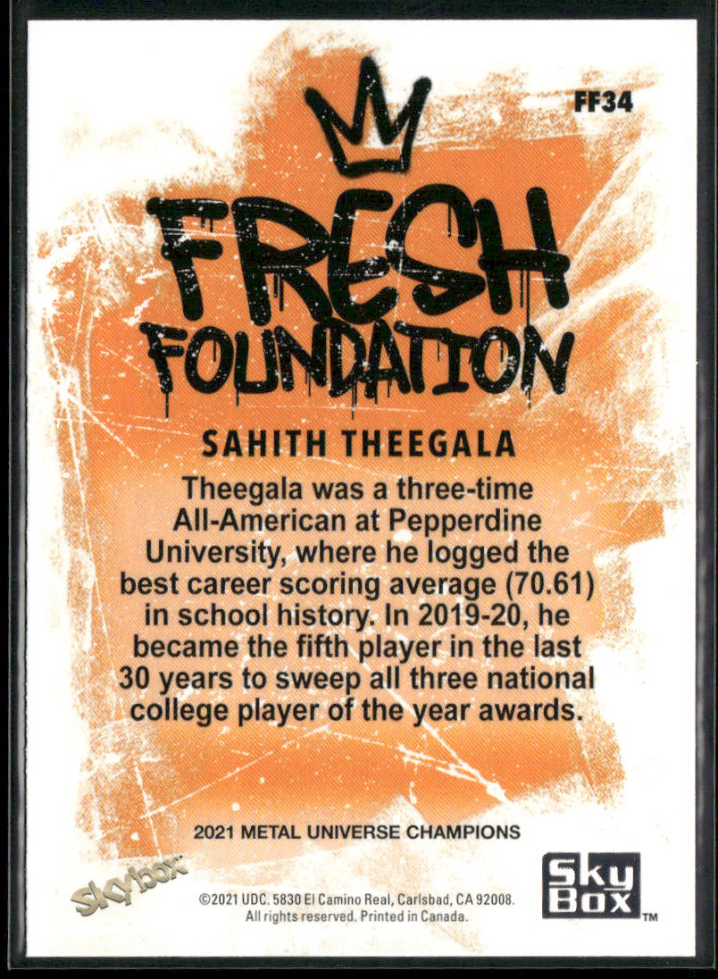 Sahith Theegala 2021 SkyBox Metal Universe Champions Fresh Foundation #FF34