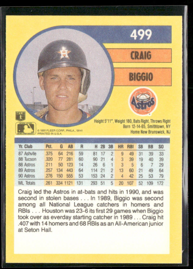 Craig Biggio 1991 Fleer #499 Houston Astros