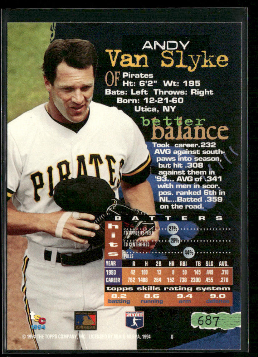 Andy Van Slyke 1994 Stadium Club #687 Pittsburgh Pirates