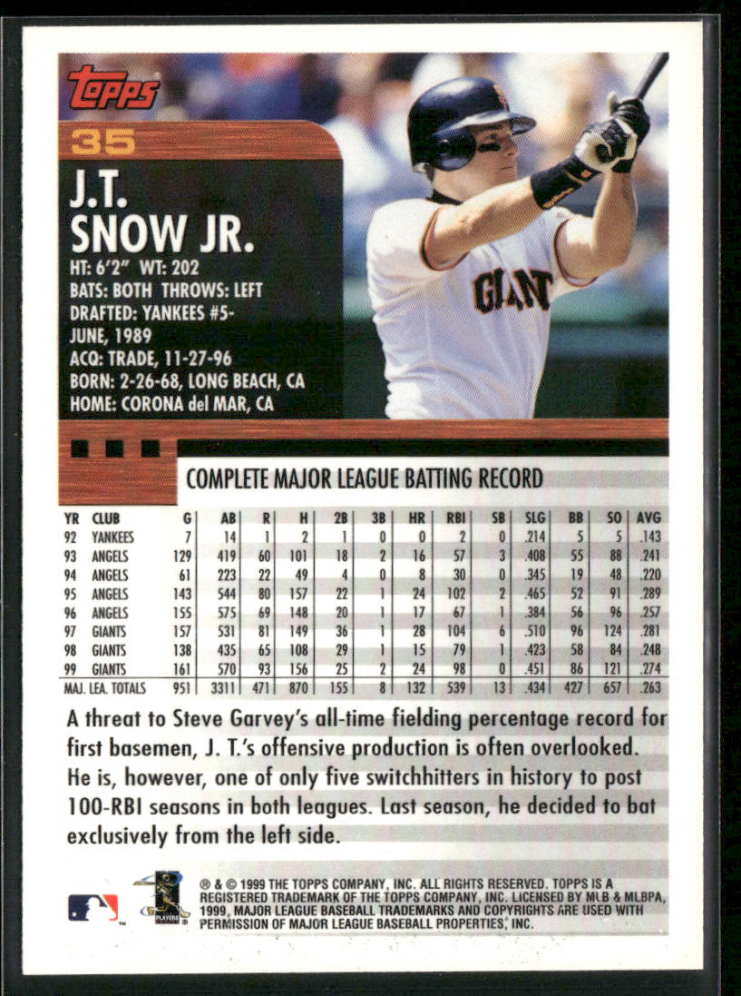 J.T. Snow Jr. 2000 Topps #35 San Francisco Giants