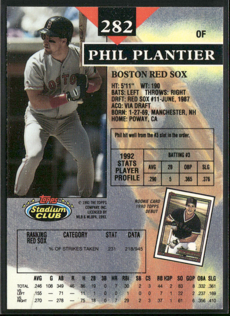 Phil Plantier 1993 Stadium Club #282 Boston Red Sox