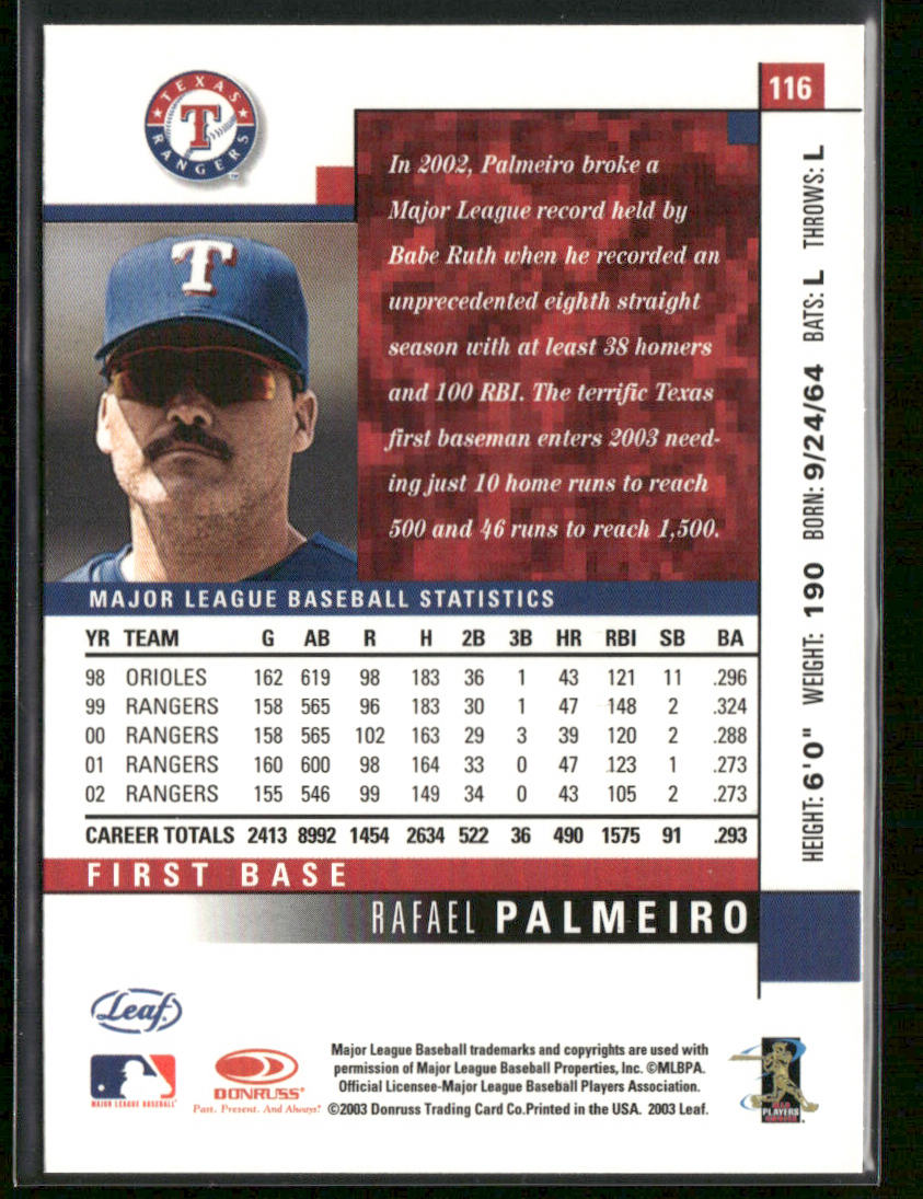 Rafael Palmeiro 2003 Leaf #116 Texas Rangers