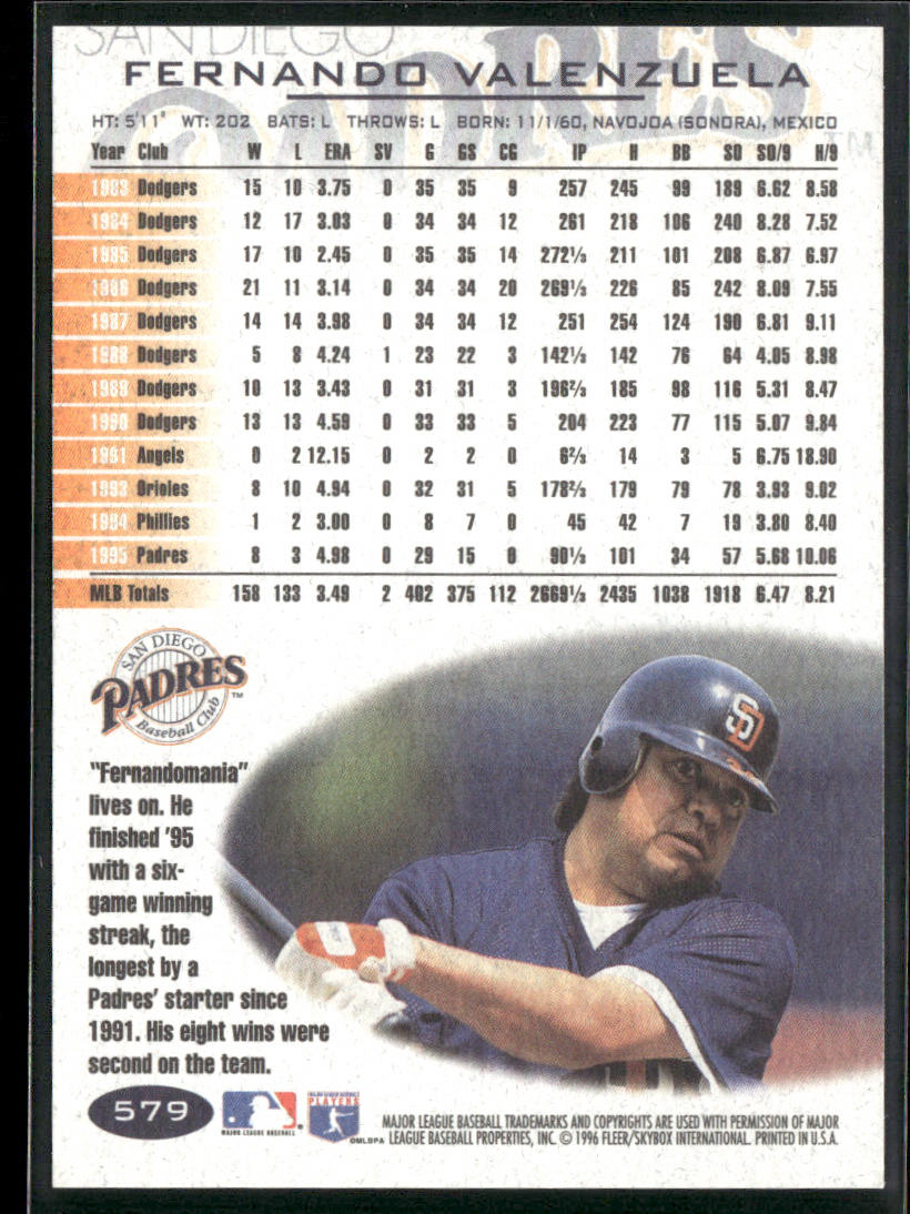Fernando Valenzuela 1996 Fleer #579 San Diego Padres