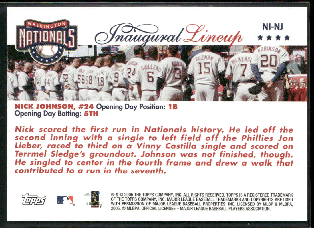 Nick Johnson 2005 Topps Updates & Highlights Inaugural Lineup #NI-NJ Nationals