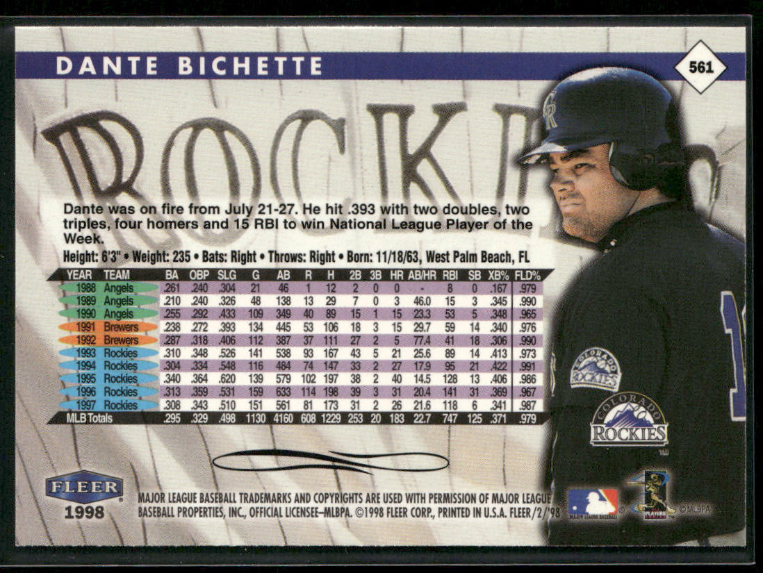 Dante Bichette 1998 Fleer Tradition #561 Colorado Rockies
