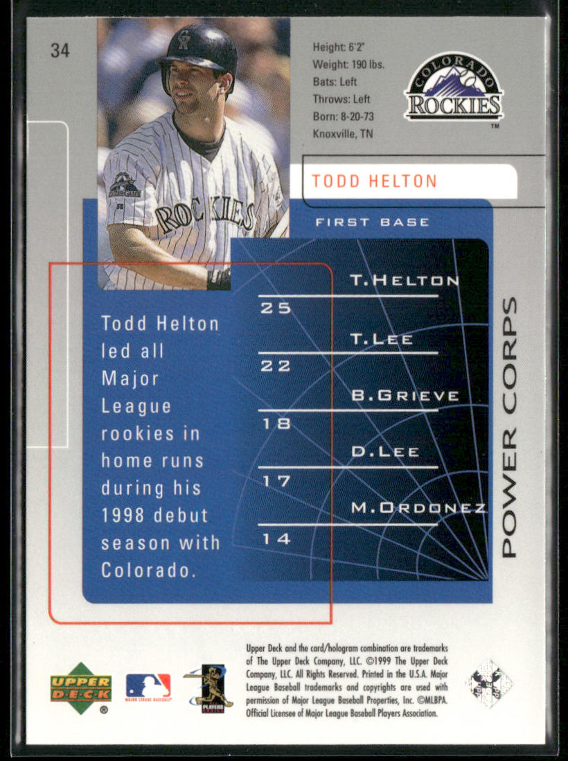 Todd Helton 1999 Upper Deck Challengers for 70 #34 Colorado Rockies