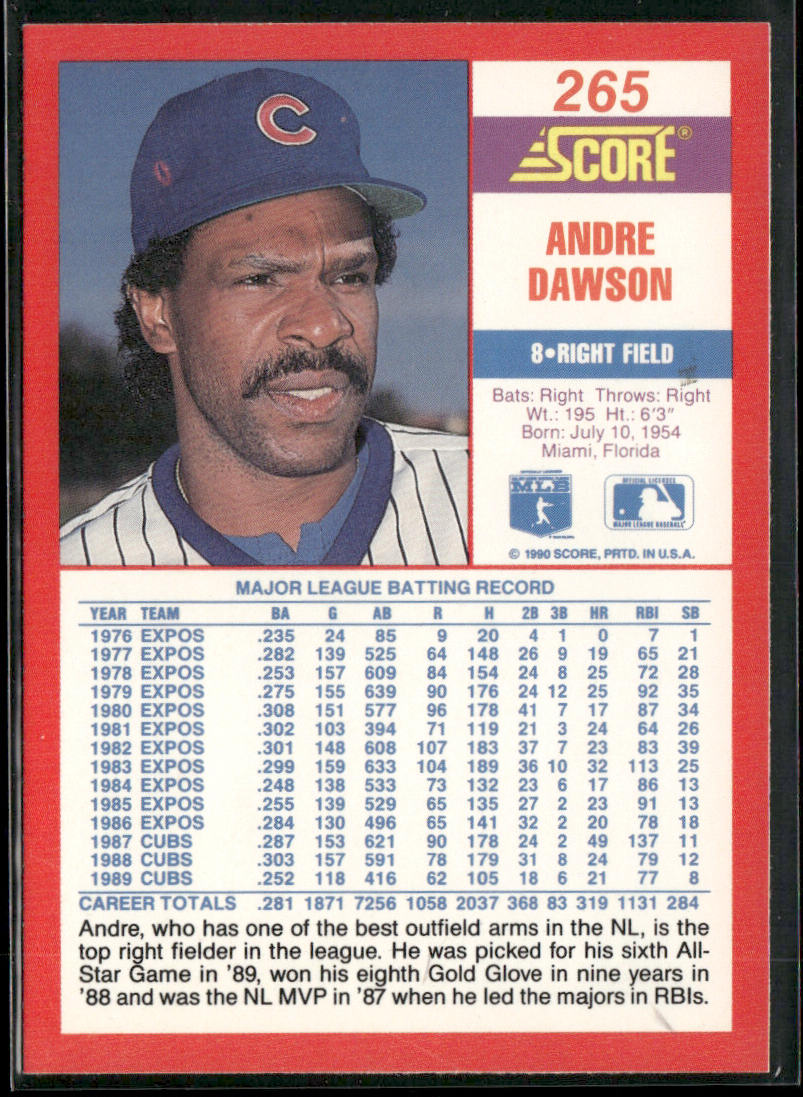 Andre Dawson 1990 Score #265 Chicago Cubs