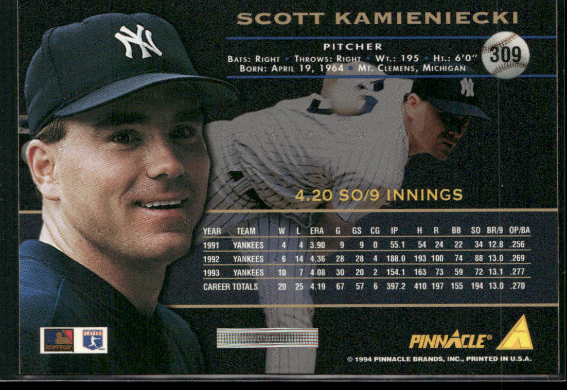 Scott Kamieniecki 1994 Pinnacle #309 New York Yankees