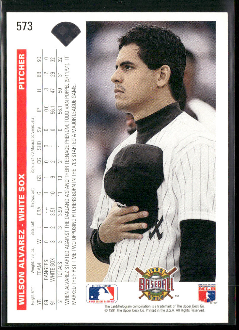 Wilson Alvarez 1992 Upper Deck #573 Chicago White Sox
