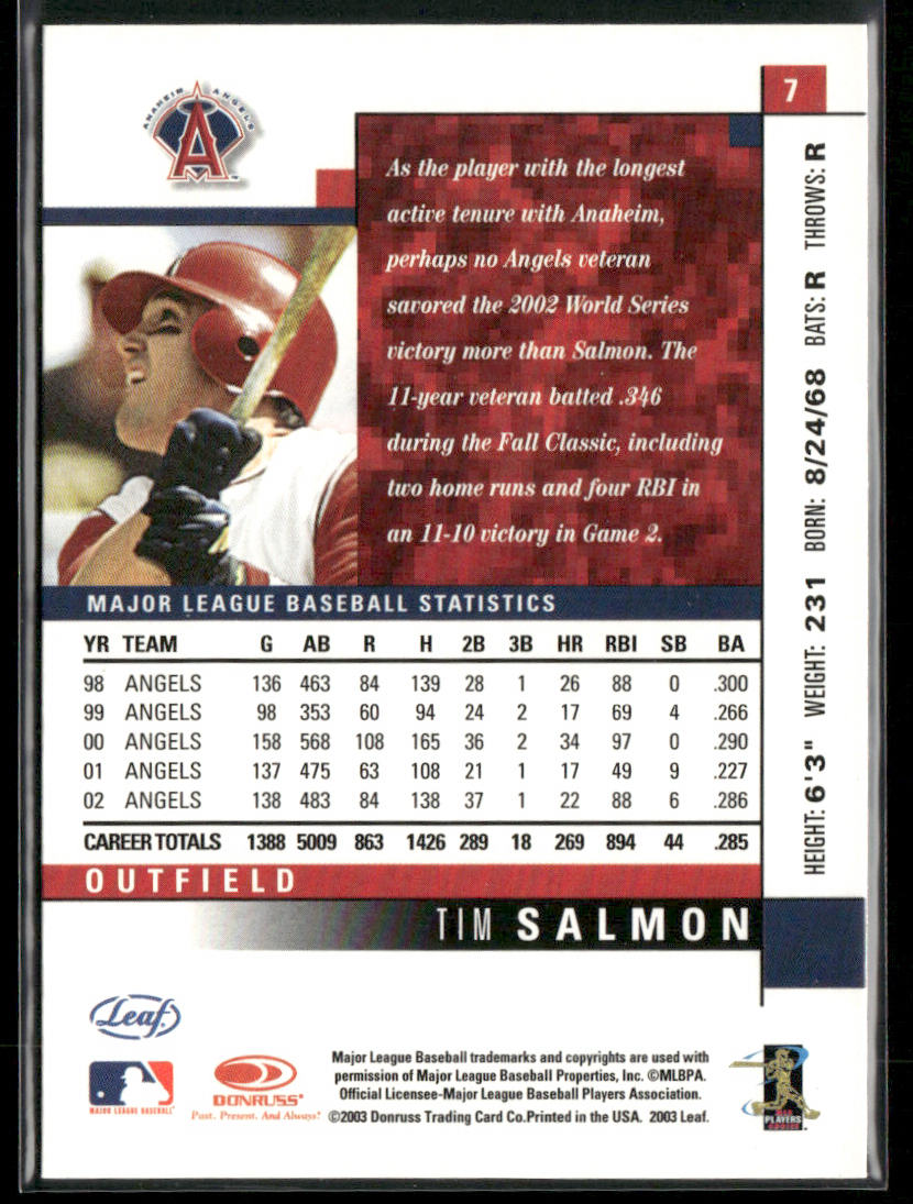 Tim Salmon 2003 Leaf #7 Anaheim Angels
