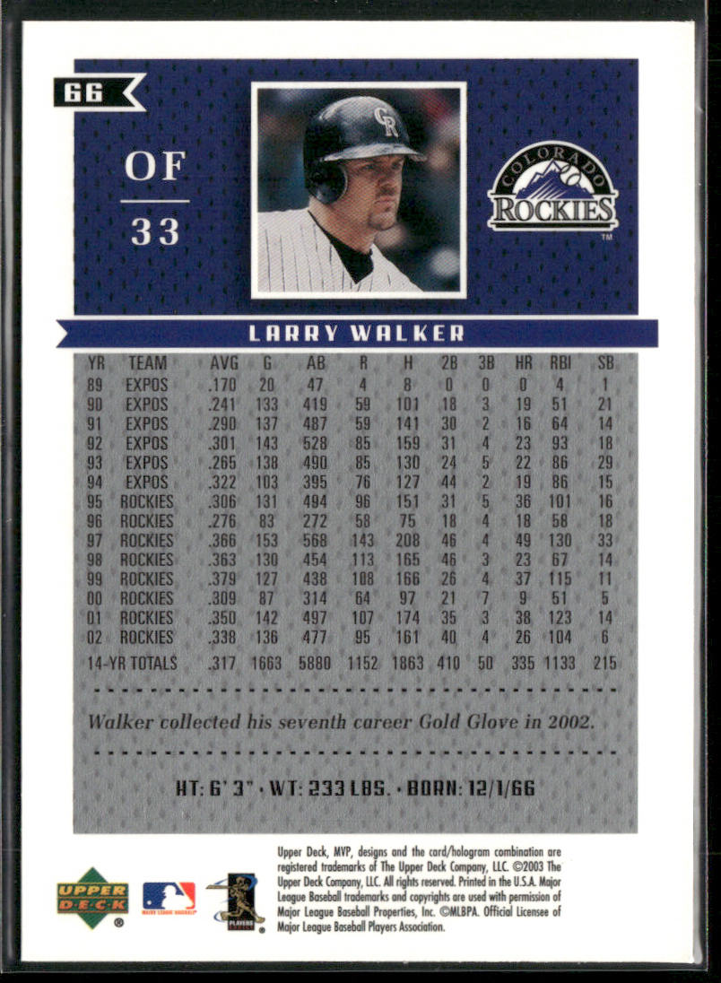 Larry Walker 2003 Upper Deck MVP #66 Colorado Rockies