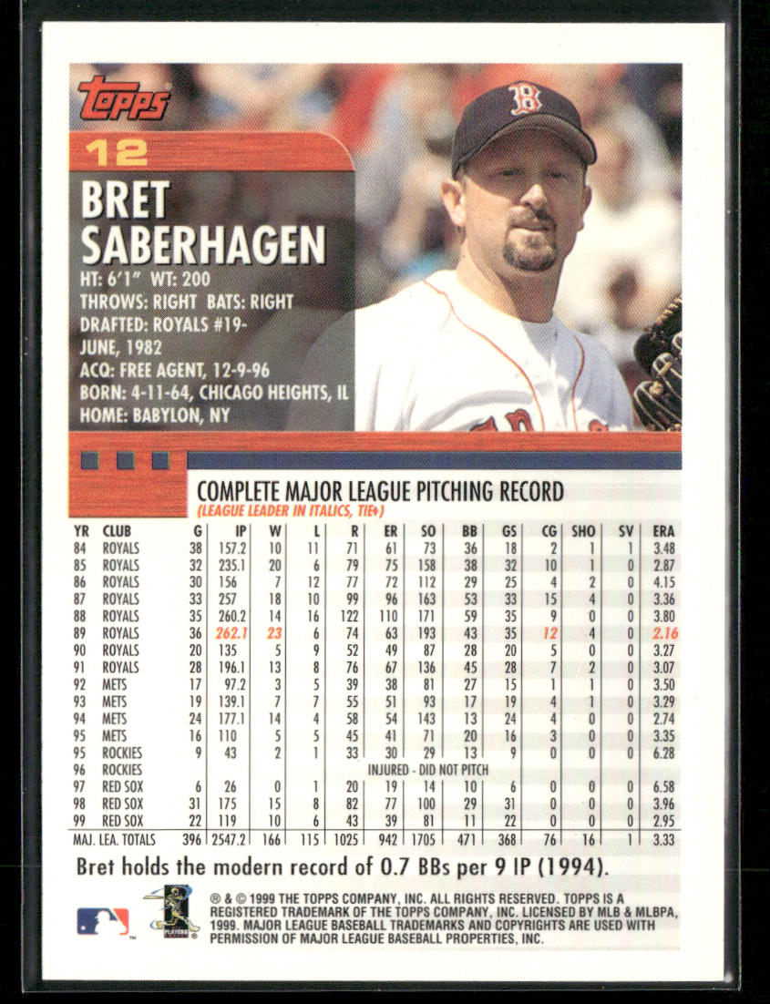 Bret Saberhagen 2000 Topps Limited #12 Boston Red Sox