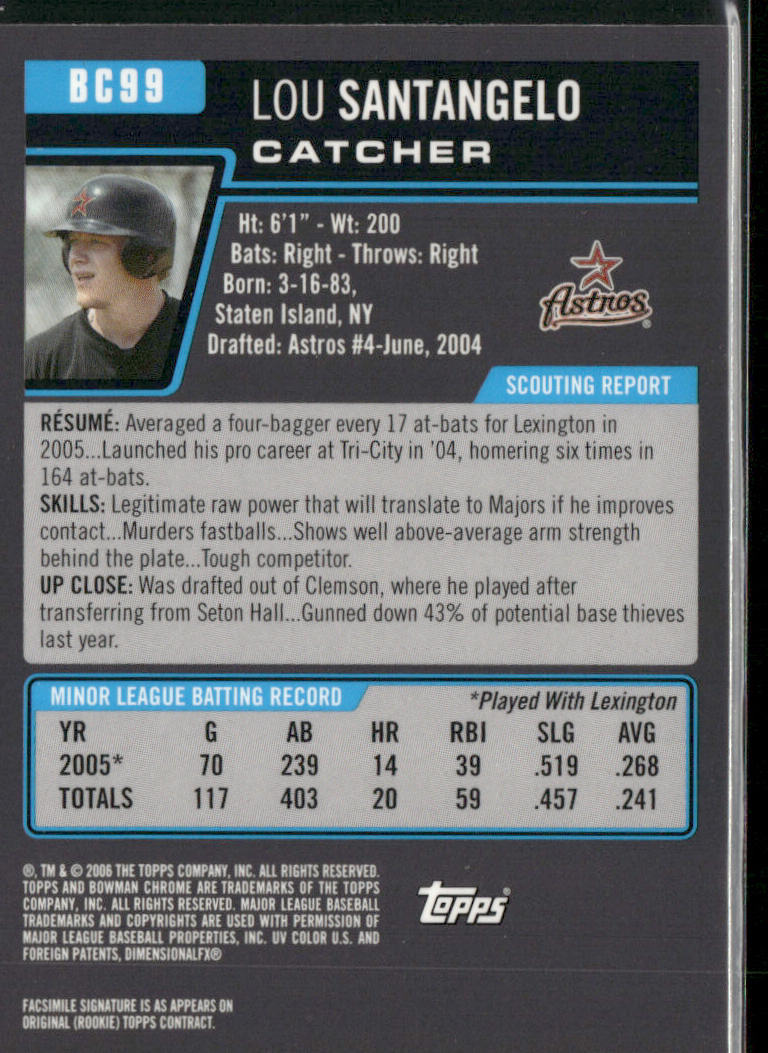 Lou Santangelo 2006 Bowman Chrome Prospects #BC99 Houston Astros