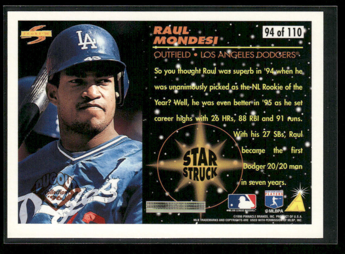 Raul Mondesi 1996 Score Dugout Collection (Series Two) #94 Los Angeles Dodgers