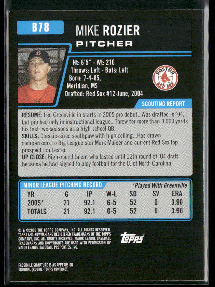 Michael Rozier 2006 Bowman Prospects #B78 Boston Red Sox