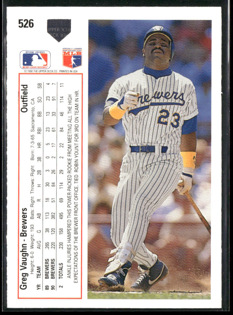 Greg Vaughn 1991 Upper Deck #526c Milwaukee Brewers