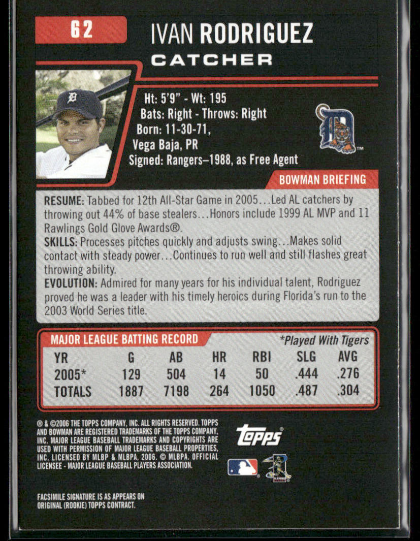 Ivan Rodriguez 2006 Bowman #62 Detroit Tigers