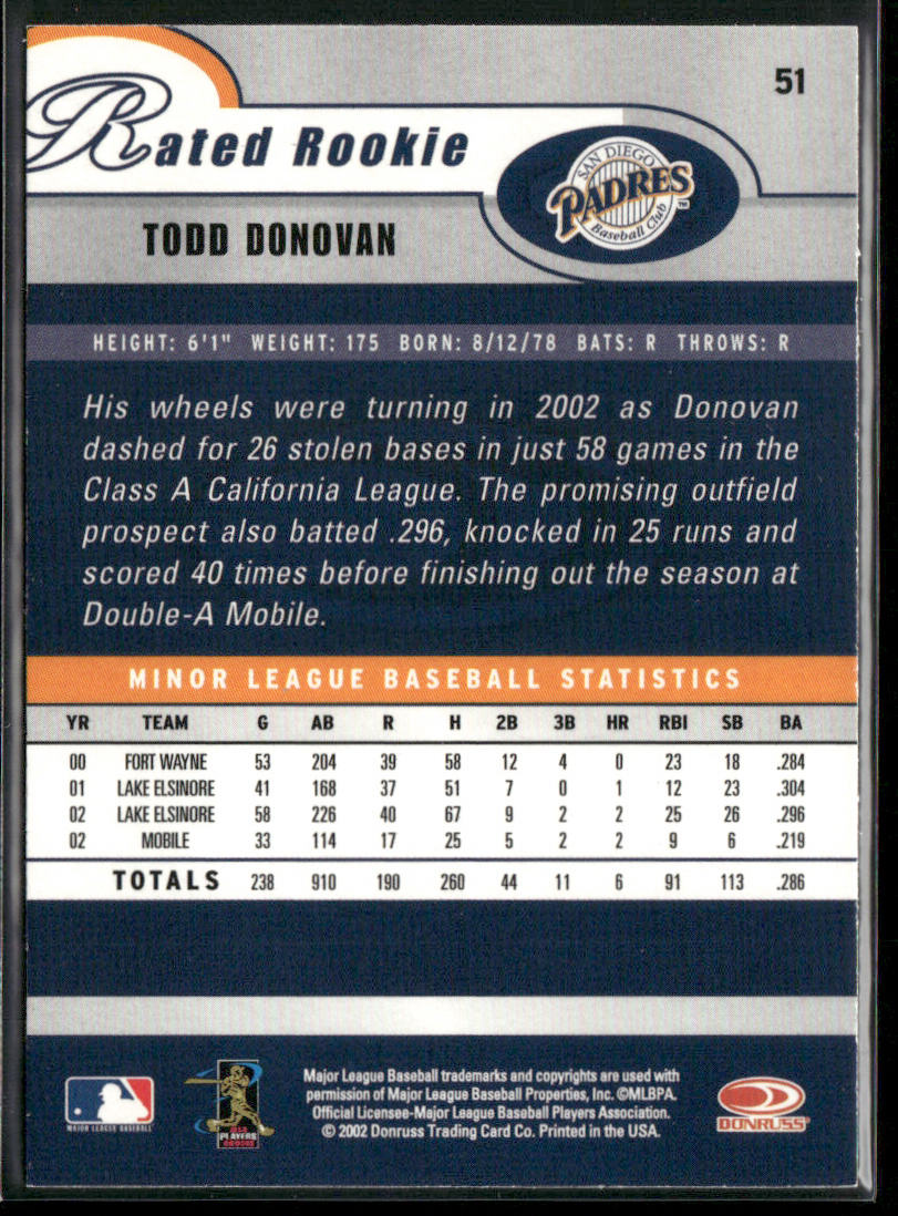 Todd Donovan 2003 Donruss #51 San Diego Padres