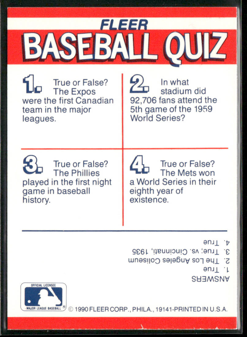 NL: Dodgers / Expos / Mets / Phillies 1990 Fleer Action Series Team Stickers #