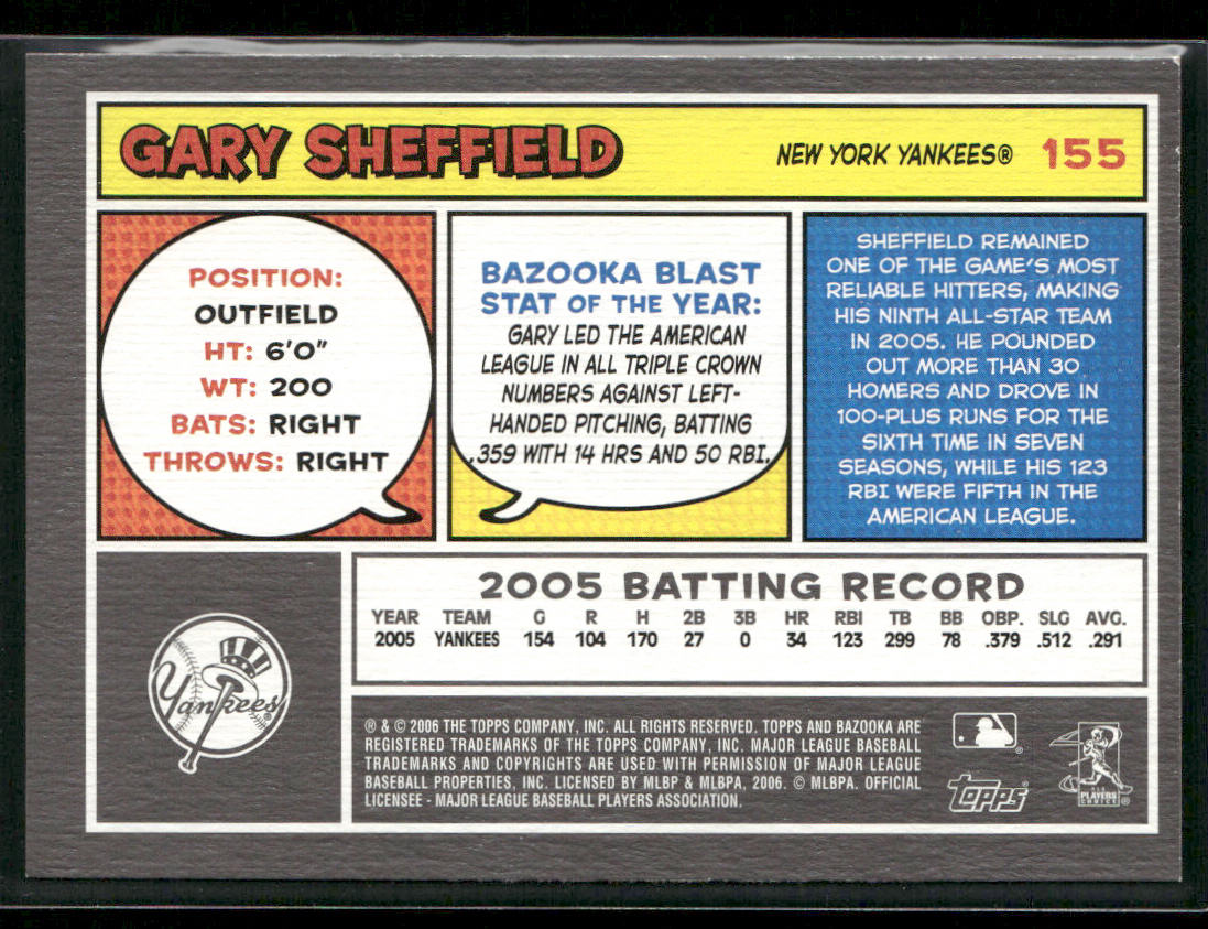 Gary Sheffield 2006 Bazooka #155 New York Yankees
