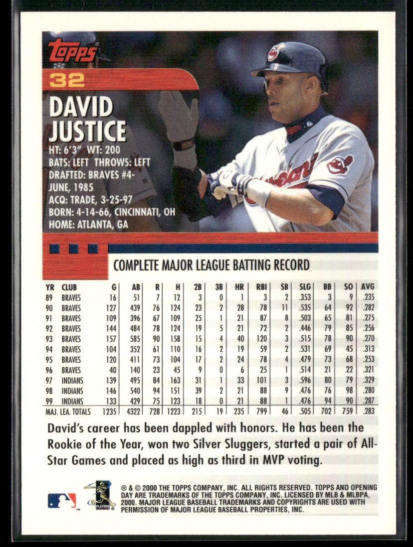 David Justice 2000 Topps Opening Day #32 Cleveland Indians