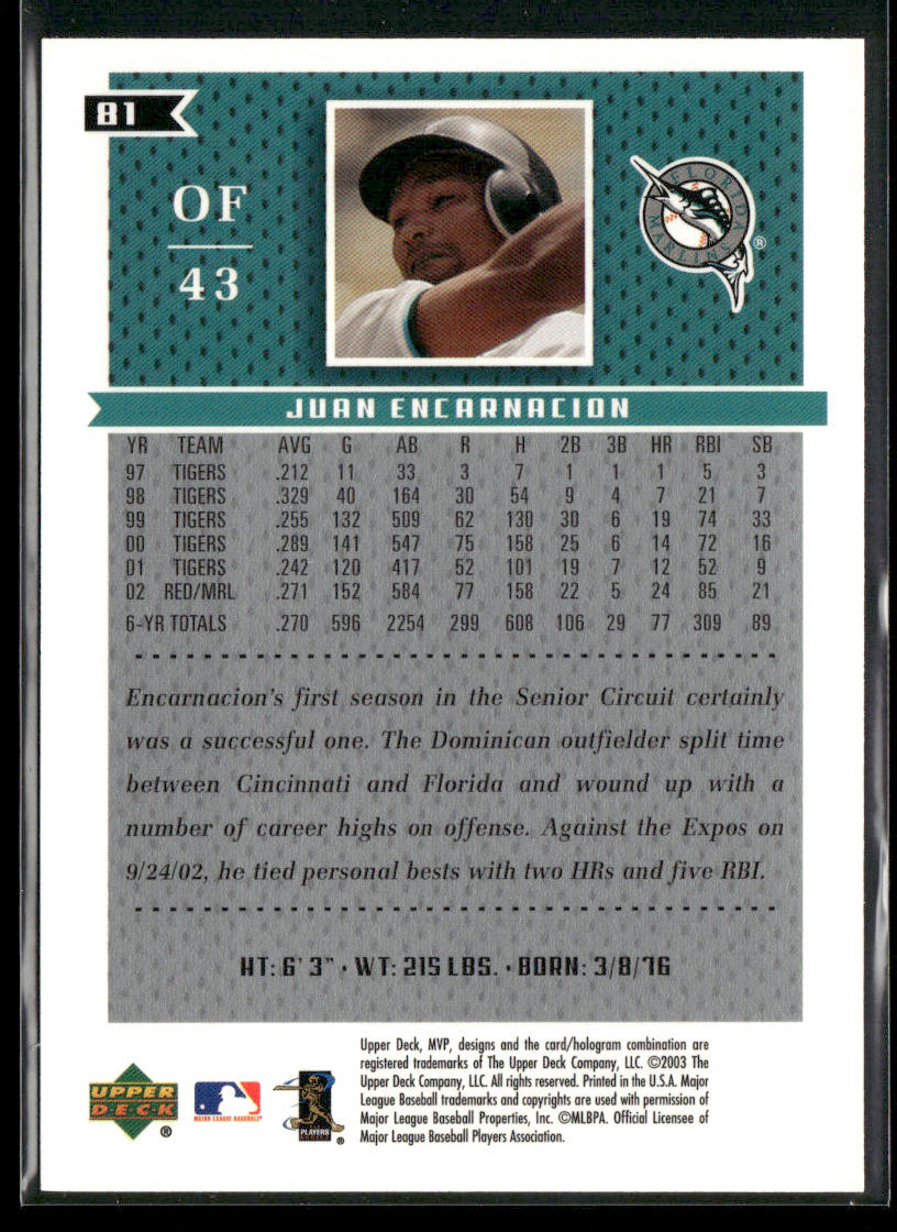 Juan Encarnacion 2003 Upper Deck MVP #81 Florida Marlins