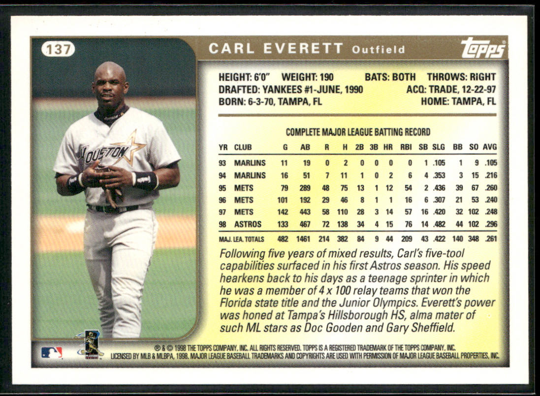 Carl Everett 1999 Topps #137 Houston Astros