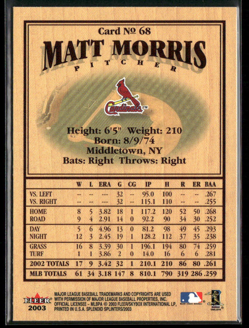 Matt Morris 2003 Fleer Splendid Splinters #68 St. Louis Cardinals