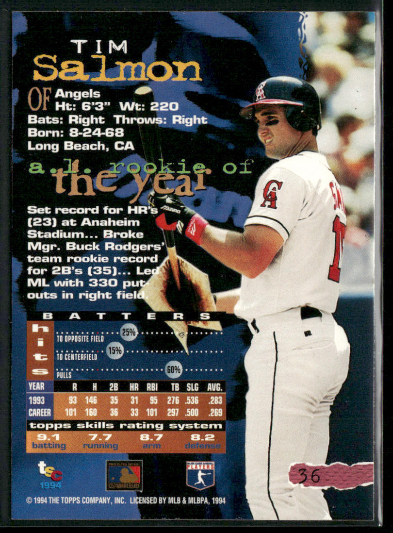 Tim Salmon 1994 Stadium Club #36 California Angels