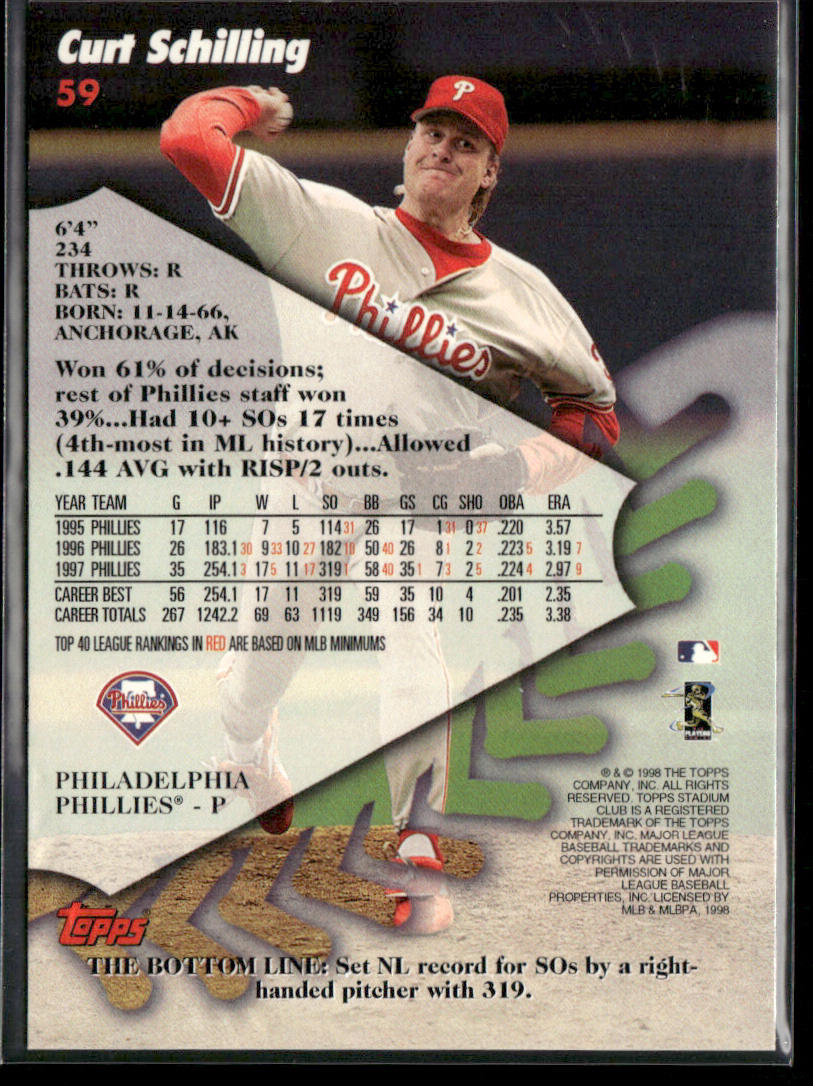 Curt Schilling 1998 Stadium Club #59 Philadelphia Phillies