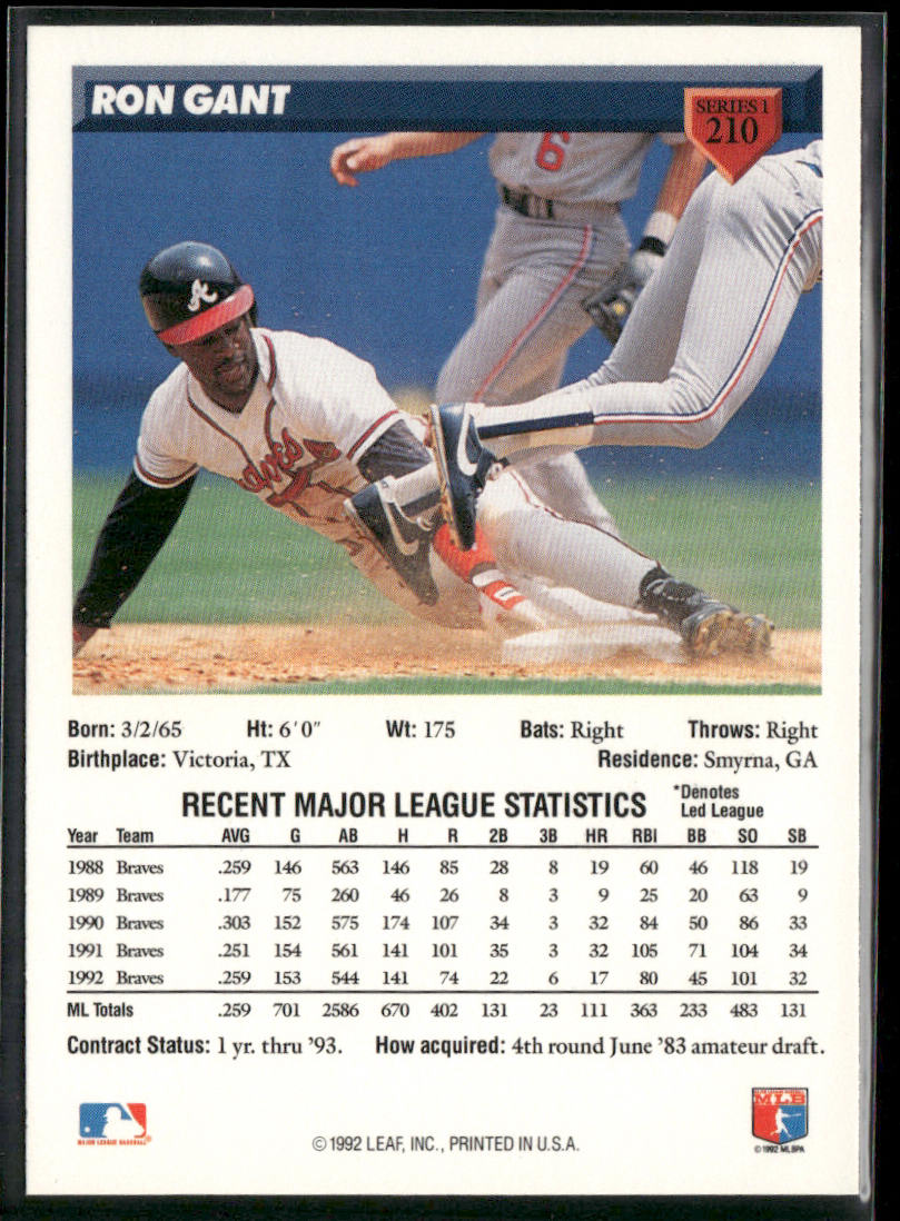 Ron Gant 1993 Donruss #210 Atlanta Braves
