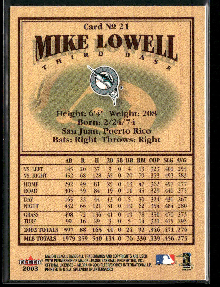 Mike Lowell 2003 Fleer Splendid Splinters #21 Florida Marlins