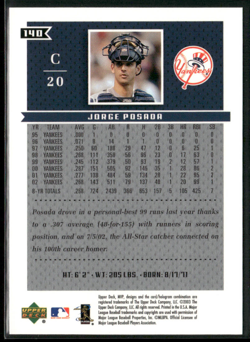 Jorge Posada 2003 Upper Deck MVP #140 New York Yankees