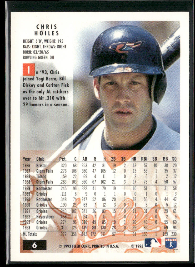 Chris Hoiles 1994 Fleer #6 Baltimore Orioles