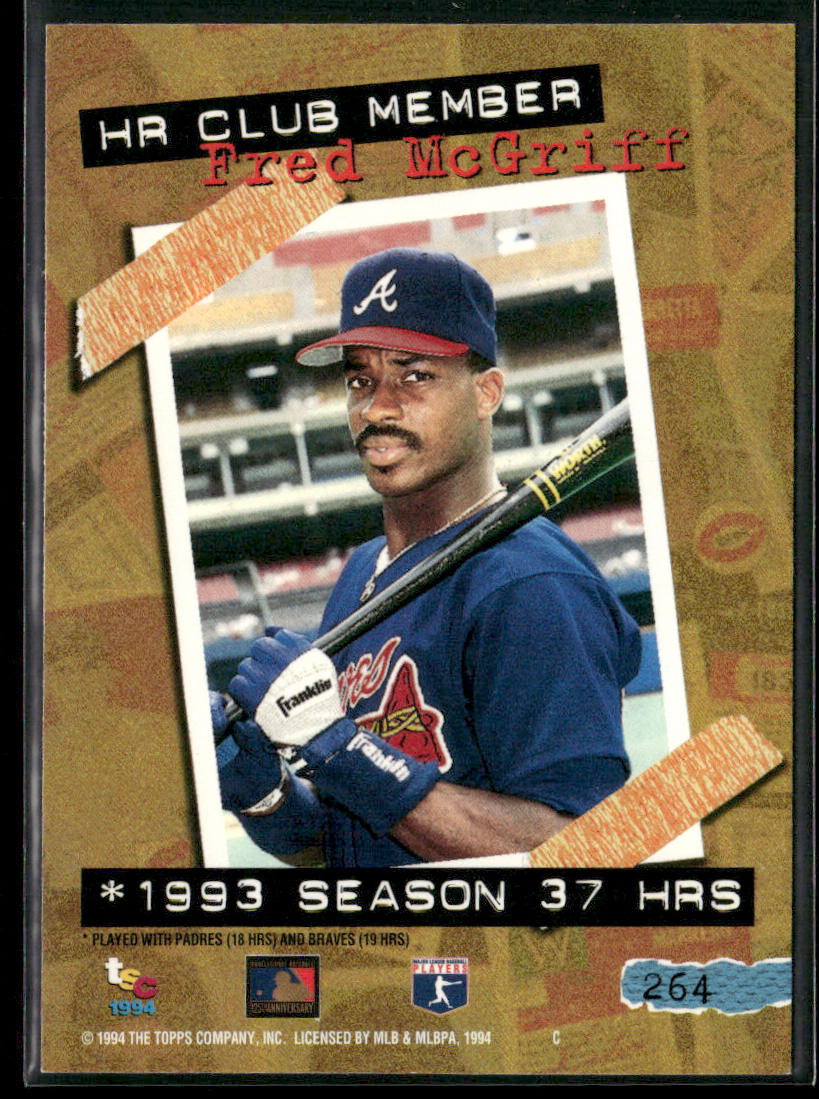 Fred McGriff 1994 Stadium Club #264 Atlanta Braves