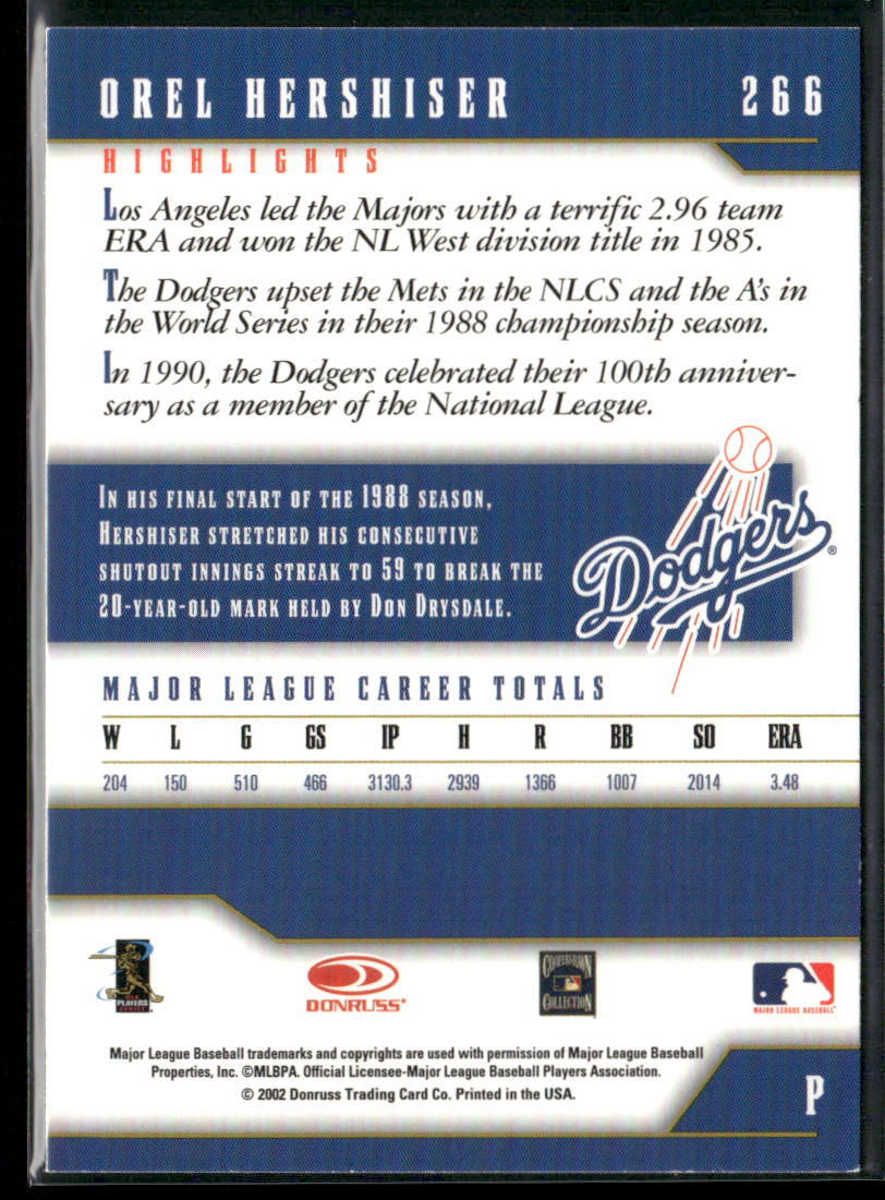 Orel Hershiser 2003 Donruss Team Heroes #266 Los Angeles Dodgers